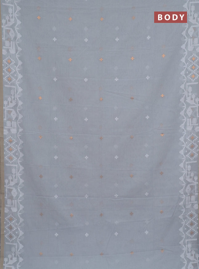 Bengal soft cotton saree grey and sandal with thread & zari woven buttas and thread woven border