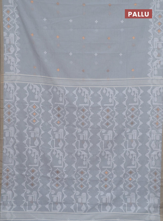 Bengal soft cotton saree grey and sandal with thread & zari woven buttas and thread woven border