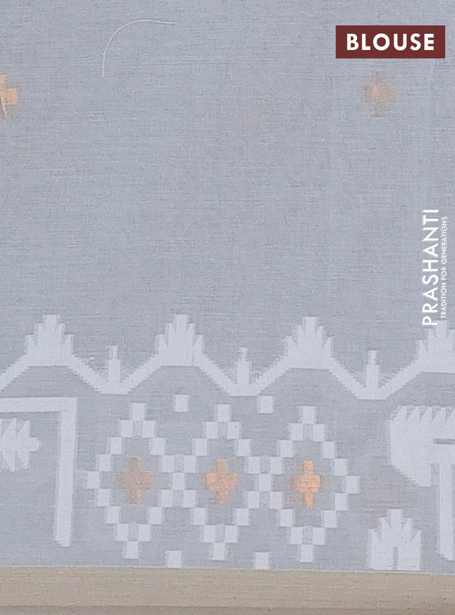 Bengal soft cotton saree grey and sandal with thread & zari woven buttas and thread woven border