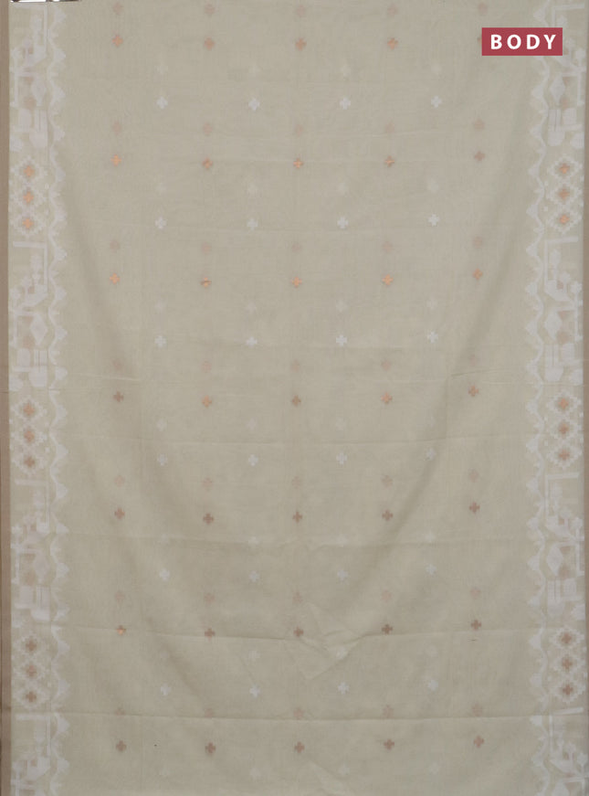 Bengal soft cotton saree cream and sandal with thread & zari woven buttas and thread woven border