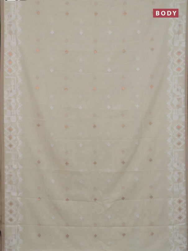 Bengal soft cotton saree cream and sandal with thread & zari woven buttas and thread woven border