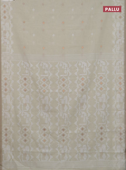 Bengal soft cotton saree cream and sandal with thread & zari woven buttas and thread woven border