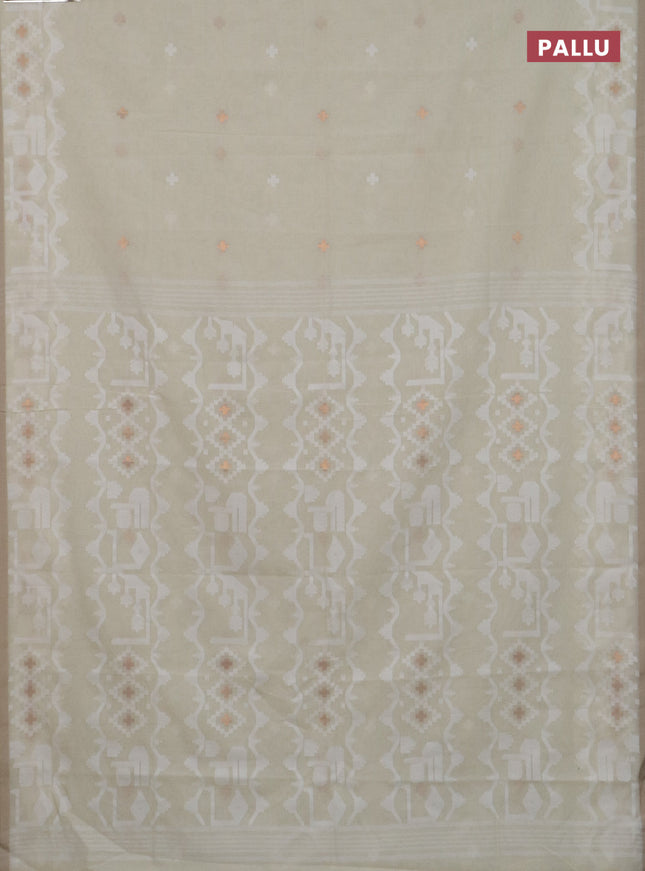 Bengal soft cotton saree cream and sandal with thread & zari woven buttas and thread woven border
