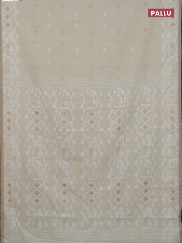 Bengal soft cotton saree cream and sandal with thread & zari woven buttas and thread woven border