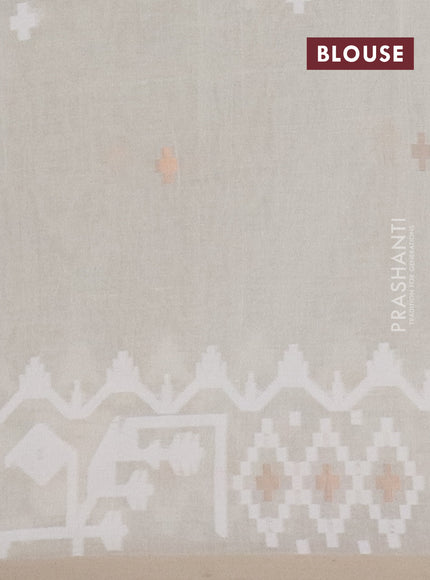 Bengal soft cotton saree cream and sandal with thread & zari woven buttas and thread woven border