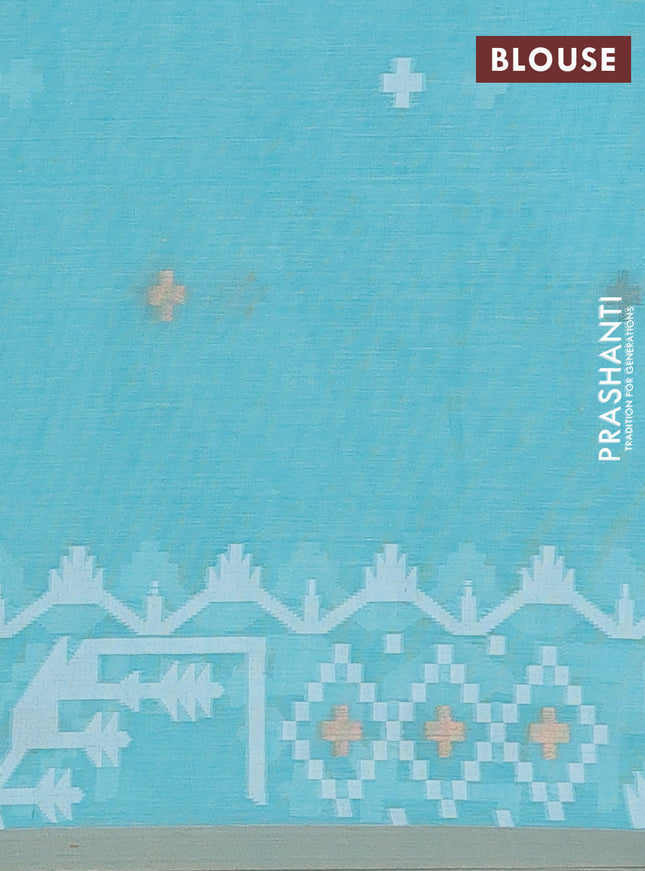 Bengal soft cotton saree teal blue and sandal with thread & zari woven buttas and thread woven border