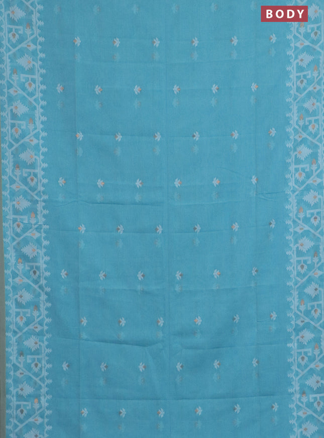Bengal soft cotton saree light blue and sandal with thread & zari woven buttas and thread woven border