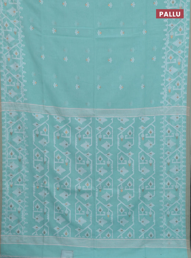 Bengal soft cotton saree teal green and sandal with thread & zari woven buttas and thread woven border