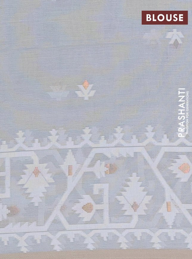 Bengal soft cotton saree grey and sandal with thread & zari woven buttas and thread woven border