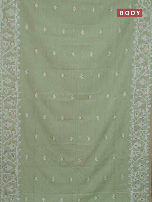 Bengal soft cotton saree light green and sandal with thread & zari woven buttas and thread woven border