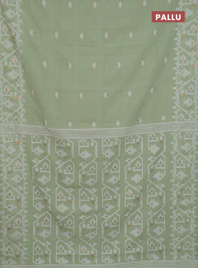 Bengal soft cotton saree light green and sandal with thread & zari woven buttas and thread woven border