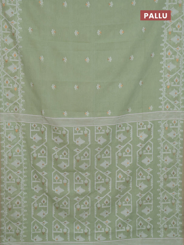 Bengal soft cotton saree light green and sandal with thread & zari woven buttas and thread woven border