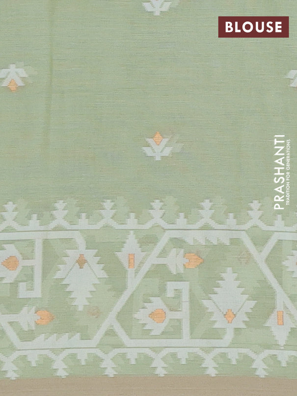 Bengal soft cotton saree light green and sandal with thread & zari woven buttas and thread woven border