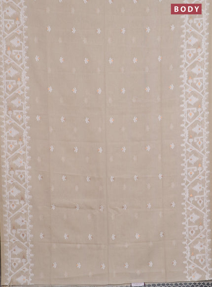 Bengal soft cotton saree beige and sandal with thread & zari woven buttas and thread woven border