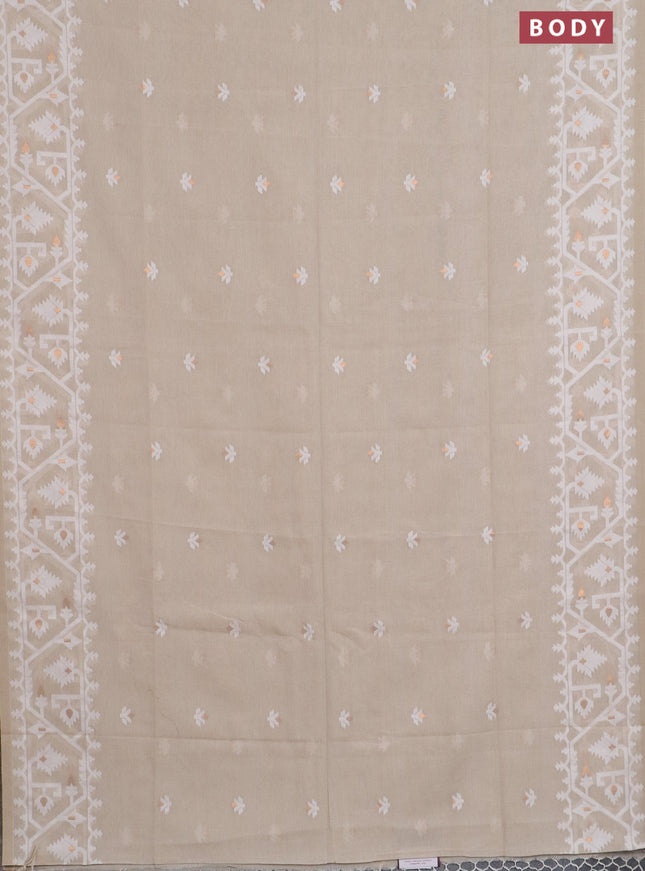 Bengal soft cotton saree beige and sandal with thread & zari woven buttas and thread woven border