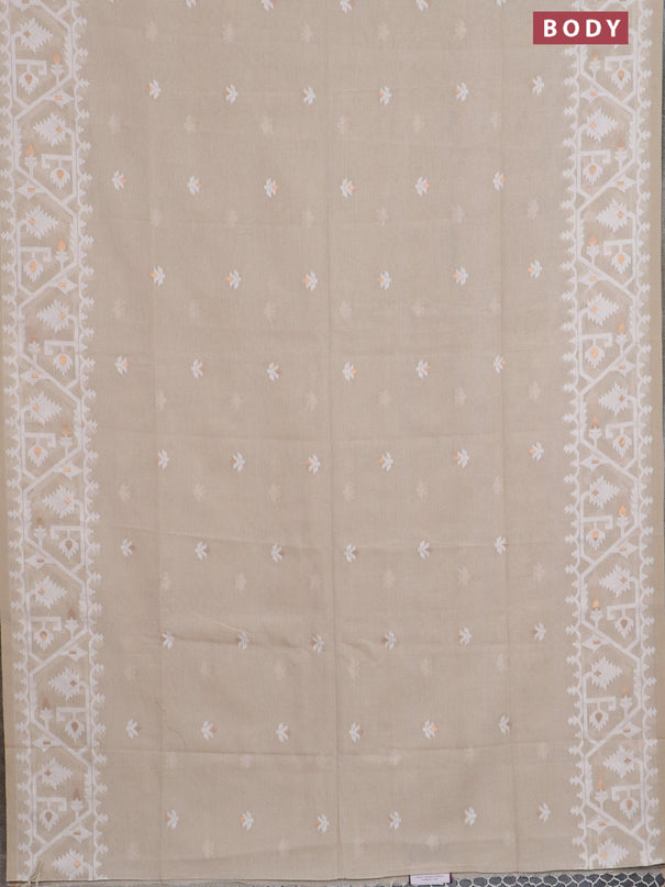 Bengal soft cotton saree beige and sandal with thread & zari woven buttas and thread woven border