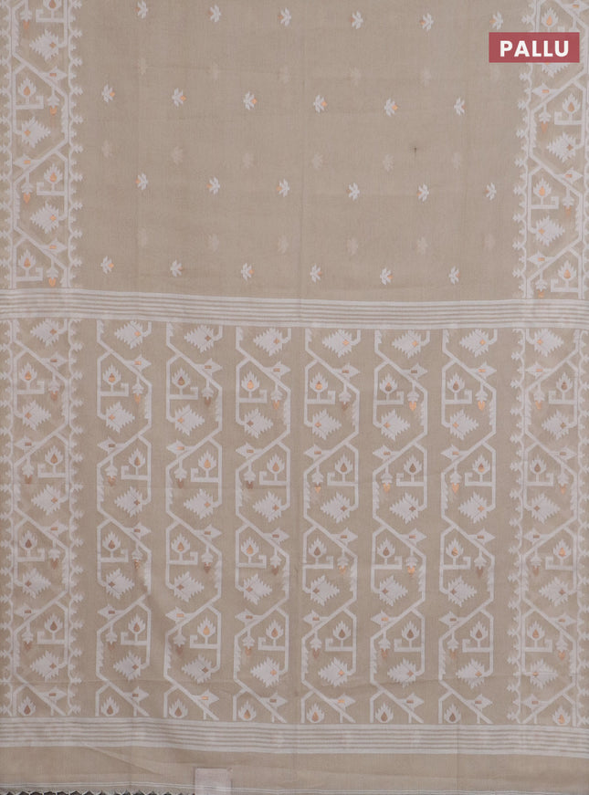 Bengal soft cotton saree beige and sandal with thread & zari woven buttas and thread woven border