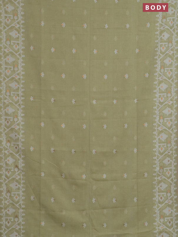 Bengal soft cotton saree mild pista green and sandal with thread & zari woven buttas and thread woven border