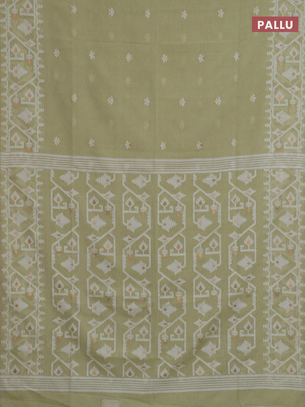 Bengal soft cotton saree mild pista green and sandal with thread & zari woven buttas and thread woven border
