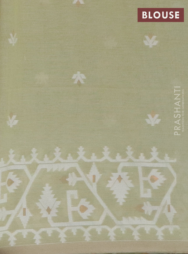 Bengal soft cotton saree mild pista green and sandal with thread & zari woven buttas and thread woven border