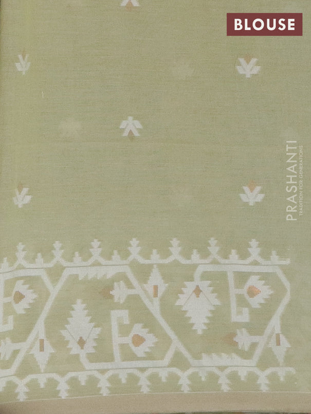 Bengal soft cotton saree mild pista green and sandal with thread & zari woven buttas and thread woven border