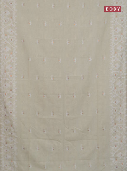 Bengal soft cotton saree cream and sandal with thread & zari woven buttas and thread woven border