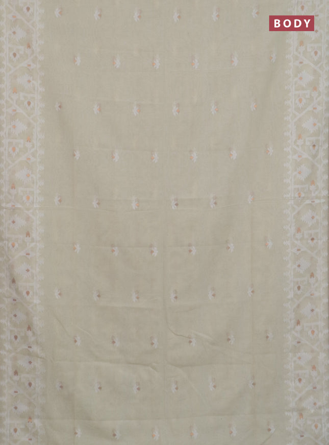 Bengal soft cotton saree cream and sandal with thread & zari woven buttas and thread woven border