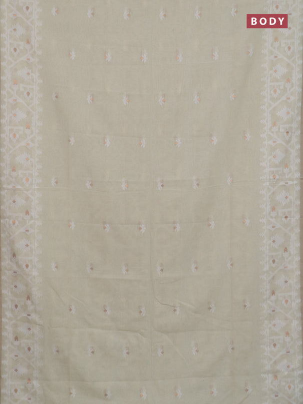 Bengal soft cotton saree cream and sandal with thread & zari woven buttas and thread woven border