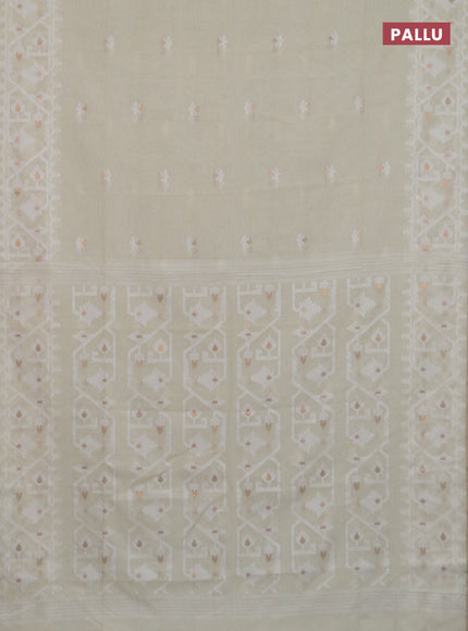 Bengal soft cotton saree cream and sandal with thread & zari woven buttas and thread woven border