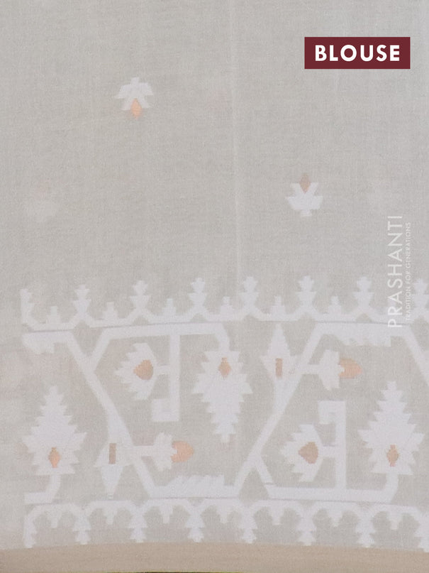 Bengal soft cotton saree cream and sandal with thread & zari woven buttas and thread woven border
