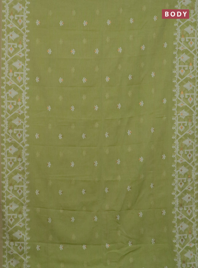 Bengal soft cotton saree pista green and sandal with thread & zari woven buttas and thread woven border