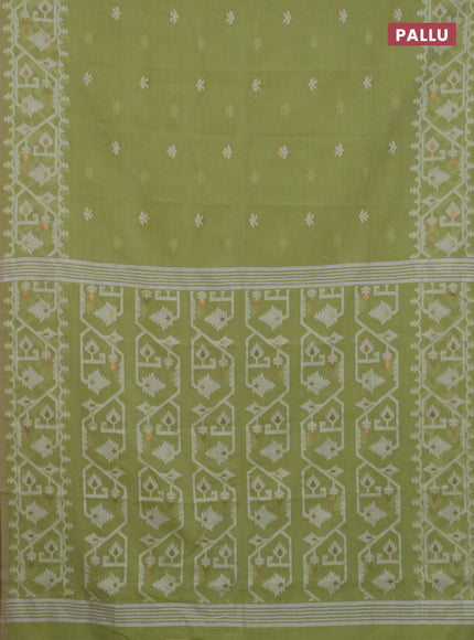Bengal soft cotton saree pista green and sandal with thread & zari woven buttas and thread woven border