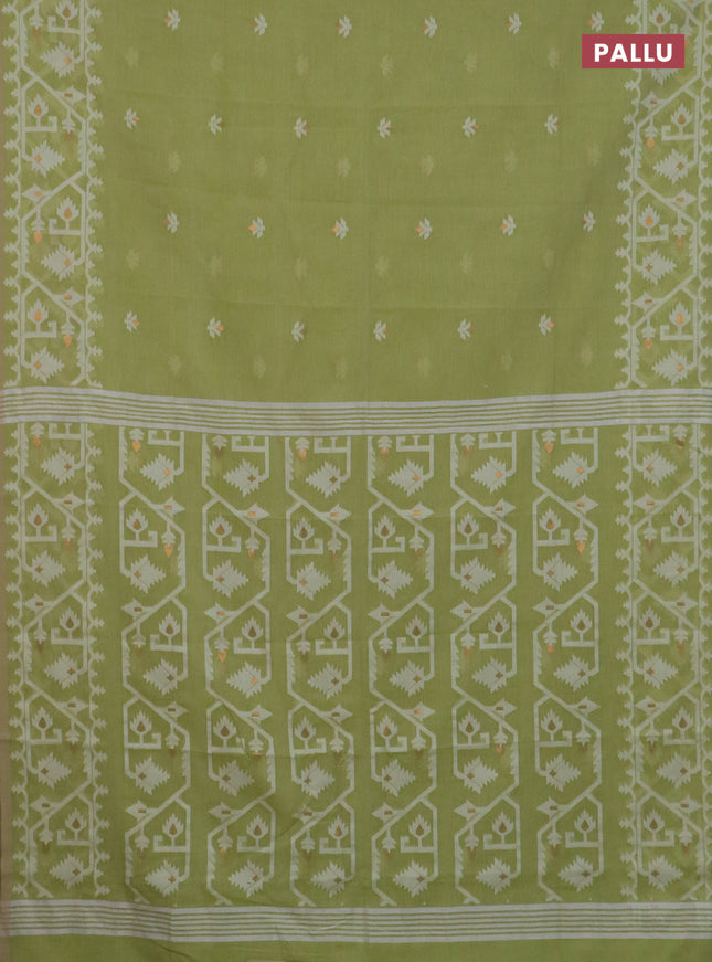 Bengal soft cotton saree pista green and sandal with thread & zari woven buttas and thread woven border