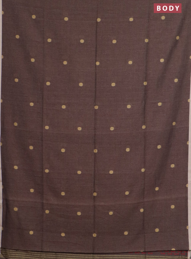 Bengal soft cotton saree brown and beige with thread woven buttas and piping border