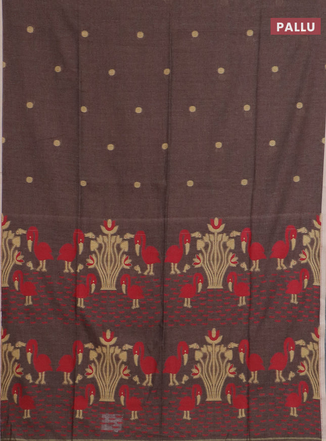 Bengal soft cotton saree brown and beige with thread woven buttas and piping border