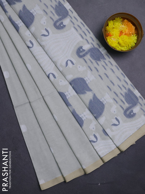 Bengal soft cotton saree beige with thread woven buttas and piping border