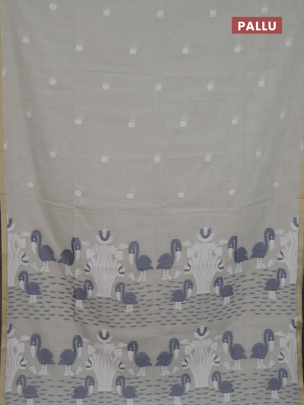Bengal soft cotton saree beige with thread woven buttas and piping border