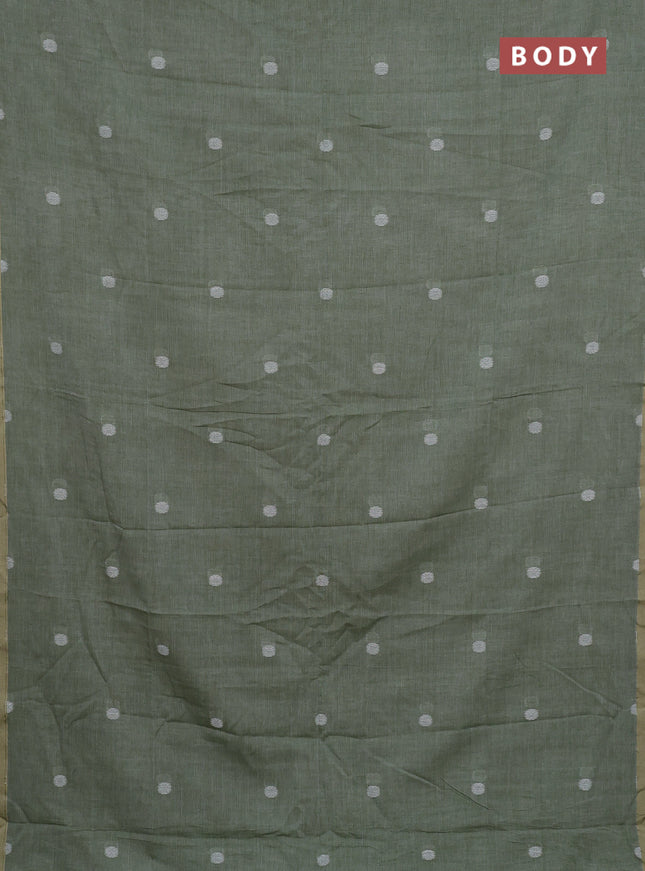 Bengal soft cotton saree pastel green and beige with thread woven buttas and piping border