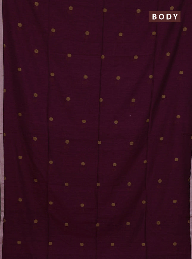 Bengal soft cotton saree maroon and off white with thread woven buttas and piping border