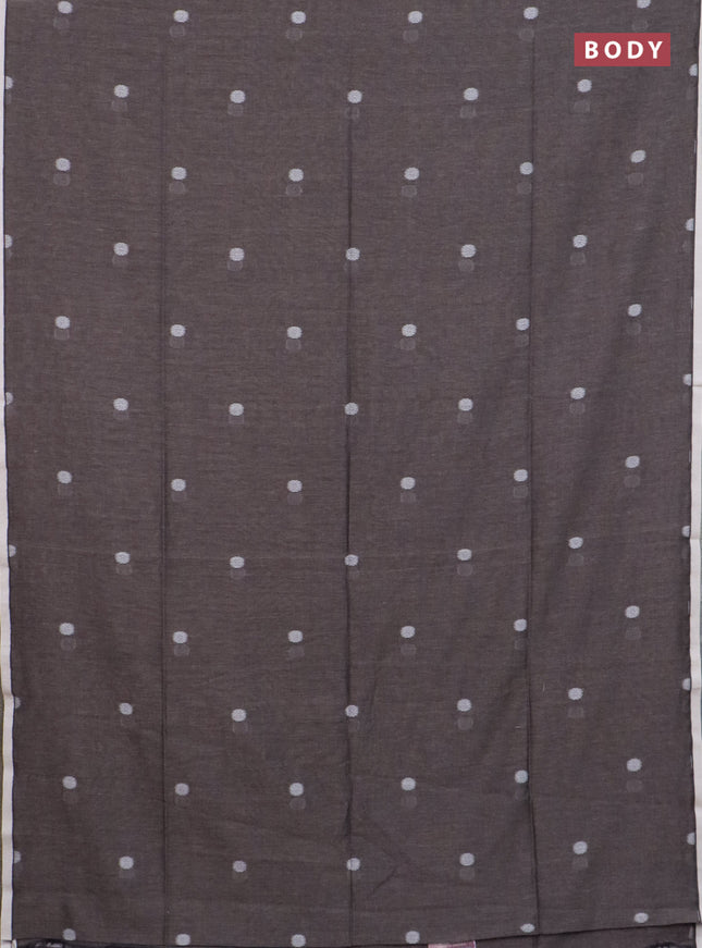 Bengal soft cotton saree grey and wine shade with thread woven buttas and piping border