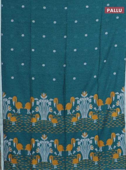 Bengal soft cotton saree teal green and off white with thread woven buttas and piping border
