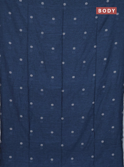 Bengal soft cotton saree bluish grey and off white with thread woven buttas and piping border