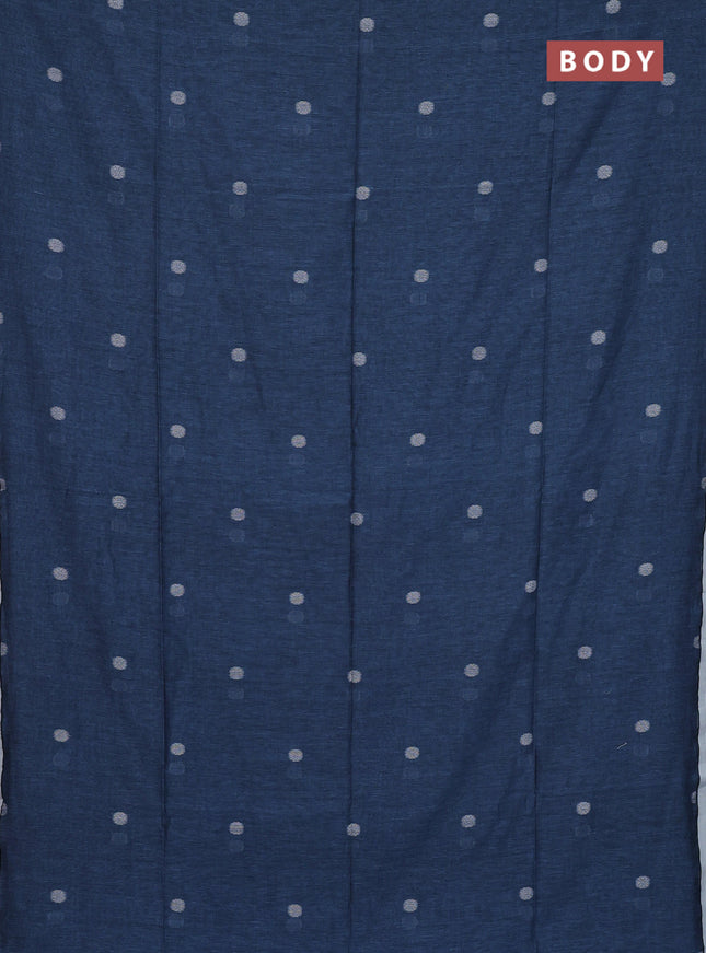 Bengal soft cotton saree bluish grey and off white with thread woven buttas and piping border