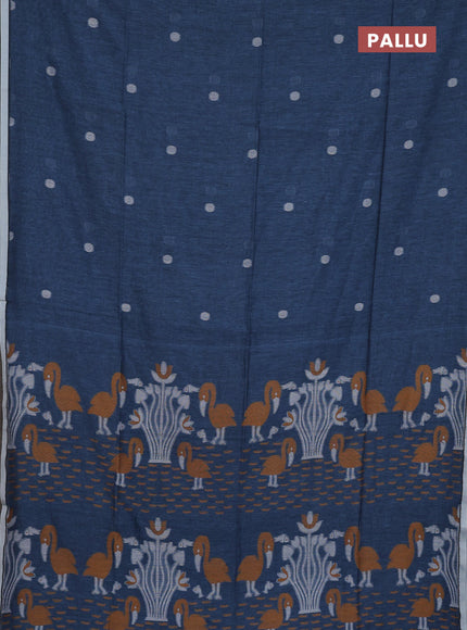 Bengal soft cotton saree bluish grey and off white with thread woven buttas and piping border