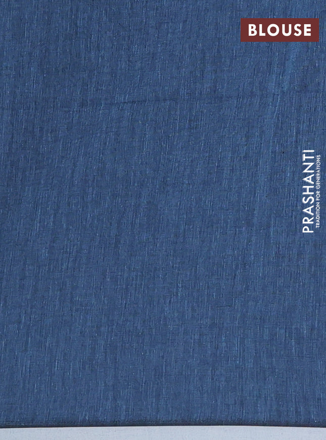 Bengal soft cotton saree bluish grey and off white with thread woven buttas and piping border