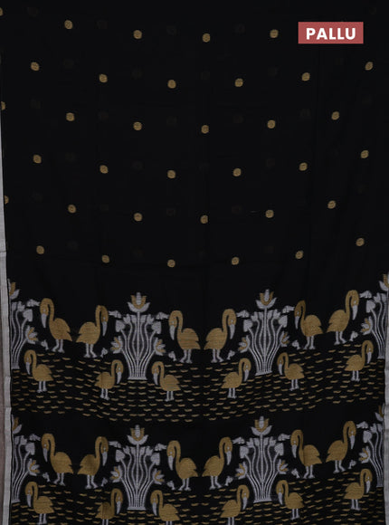 Bengal soft cotton saree black and off white with thread woven buttas and piping border