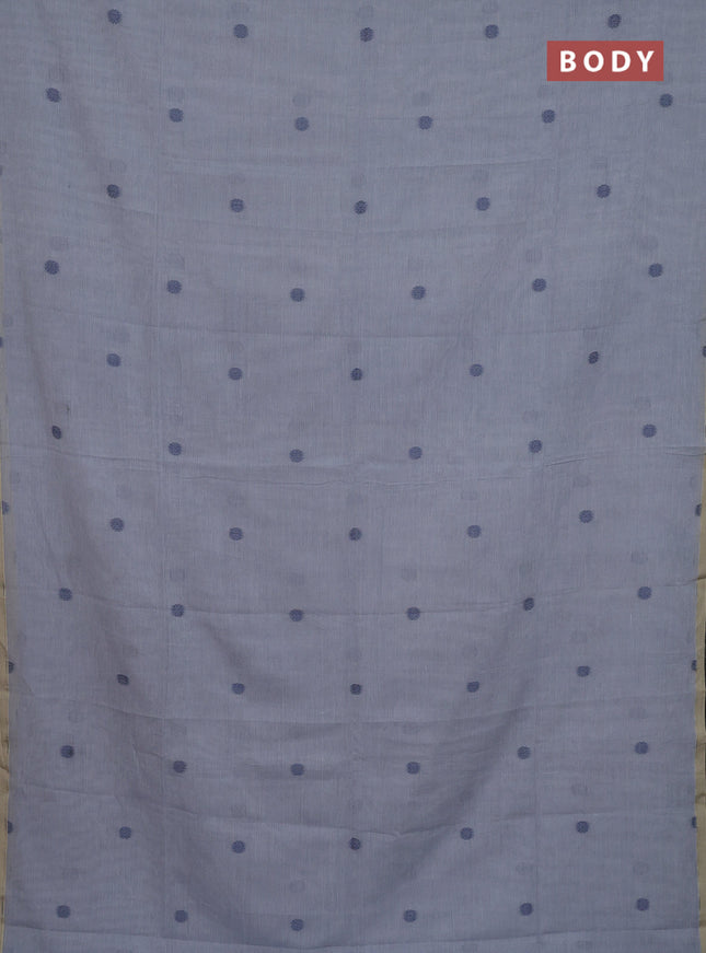 Bengal soft cotton saree grey shade and beige with thread woven buttas and piping border
