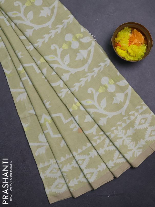 Bengal soft cotton saree pista green with allover thread weaves and thread woven border