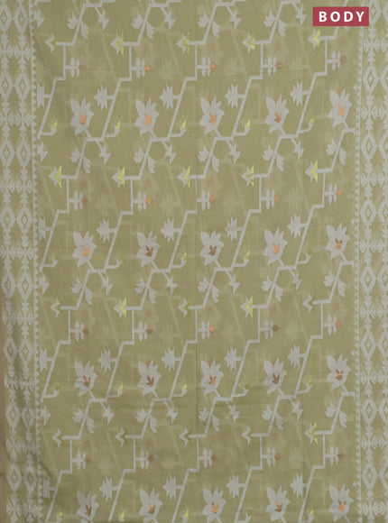 Bengal soft cotton saree pista green with allover thread weaves and thread woven border