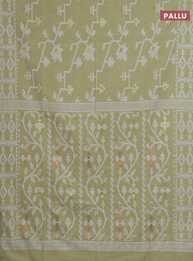 Bengal soft cotton saree pista green with allover thread weaves and thread woven border